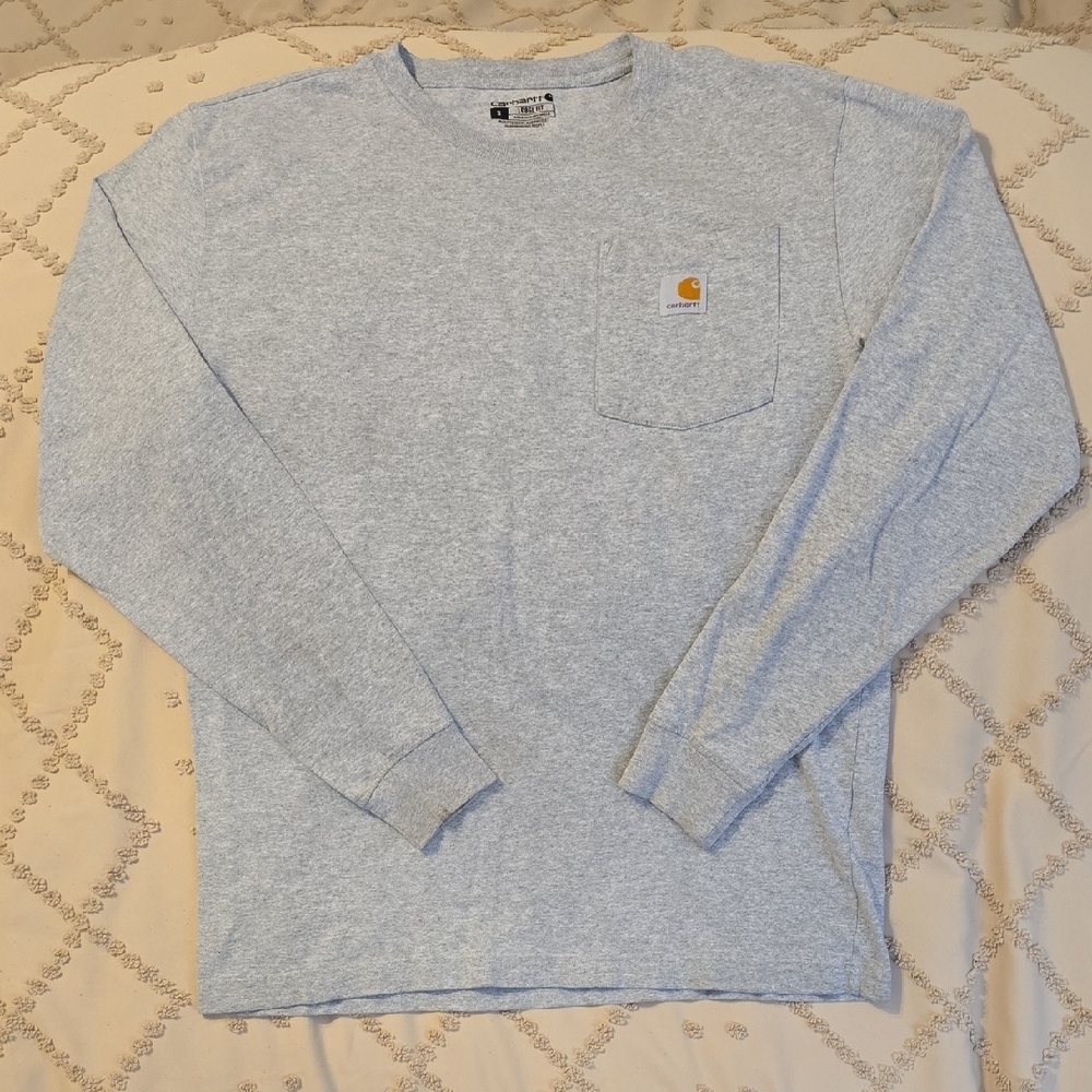 Carhartt Mens Loose Fit Heavyweight Long Sleeve Pocket Tee Gray Small EUC